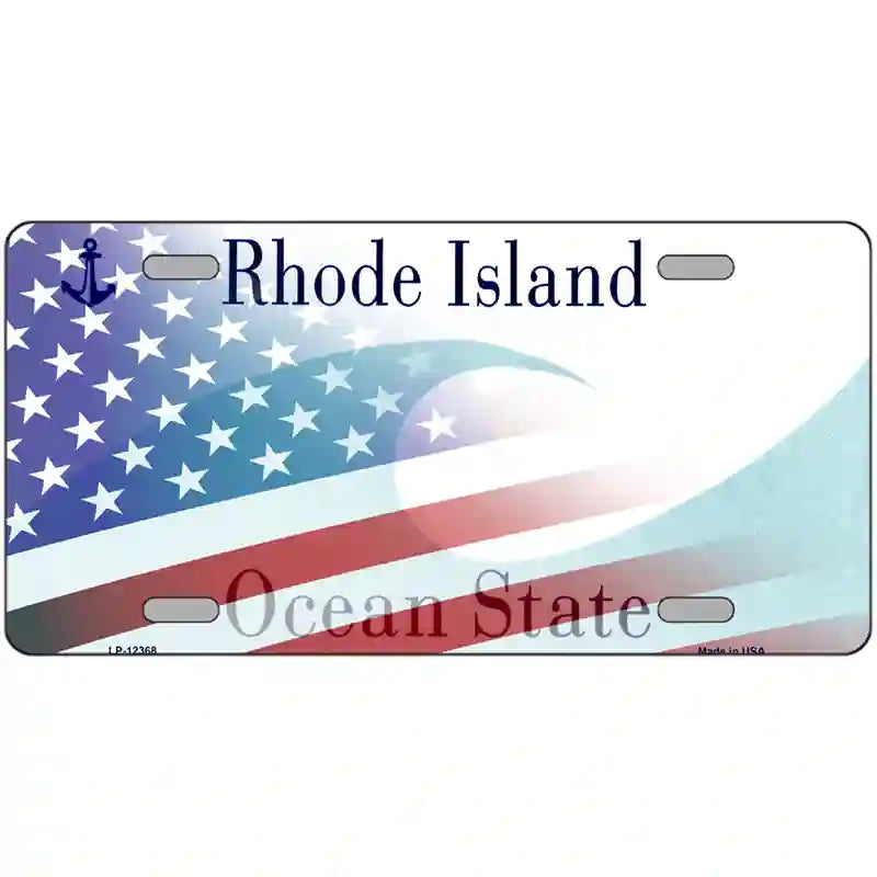 Rhode Island with American Flag Novelty Metal License Plate 24" x 12" (LLP)