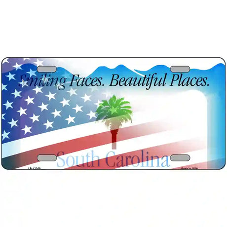 South Carolina with American Flag Novelty Metal License Plate 24" x 12" (LLP)