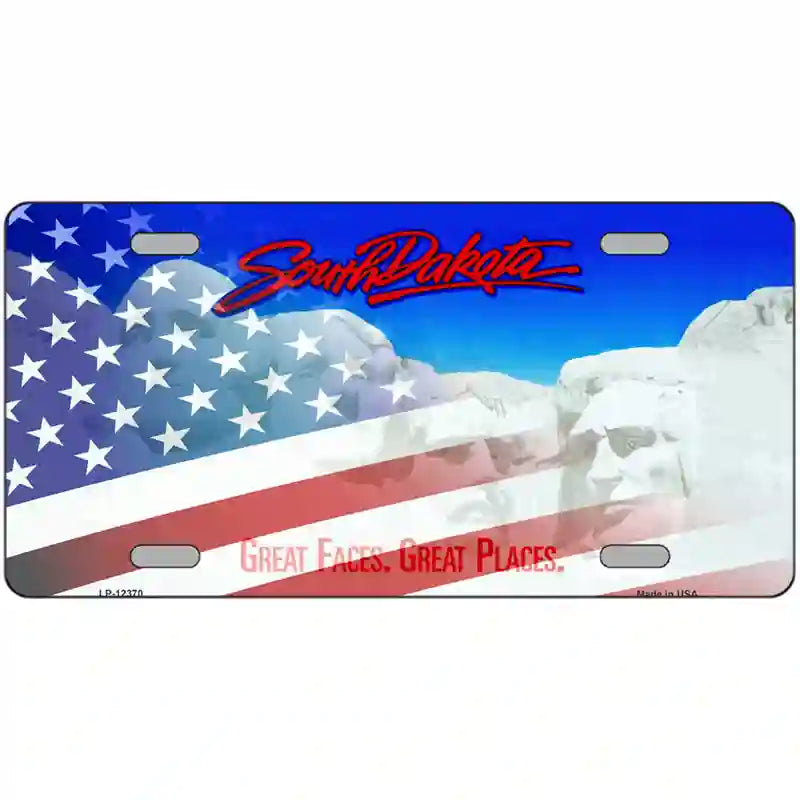 South Dakota with American Flag Novelty Metal License Plate 24" x 12" (LLP)