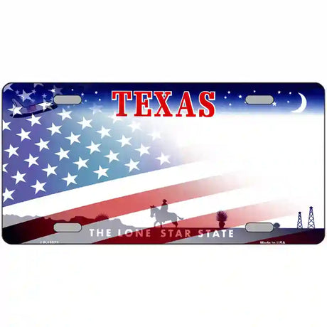 Texas with American Flag Novelty Metal License Plate 24" x 12" (LLP)