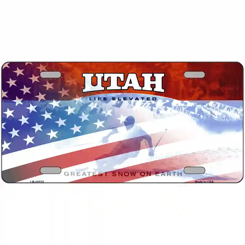 Utah with American Flag Novelty Metal License Plate 24" x 12" (LLP)