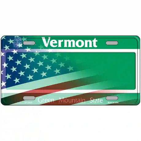 Vermont with American Flag Novelty Metal License Plate 24" x 12" (LLP)