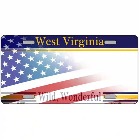 West Virginia with American Flag Novelty Metal License Plate 24" x 12" (LLP)