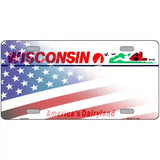 Wisconsin with American Flag Novelty Metal License Plate 24" x 12" (LLP)