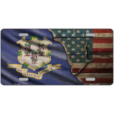 Connecticut/American Flag Novelty Metal License Plate 24" x 12" (LLP)