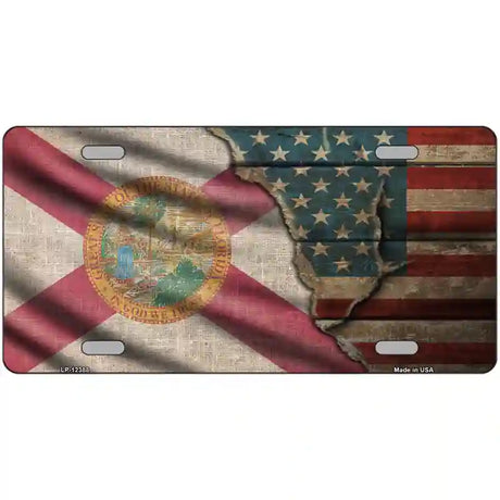 Florida/American Flag Novelty Metal License Plate 24" x 12" (LLP)