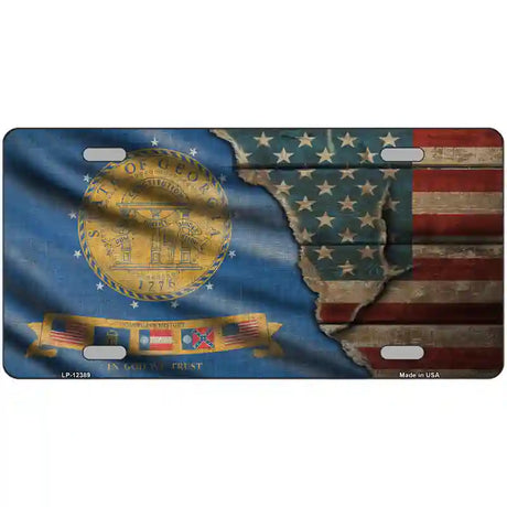 Georgia/American Flag Novelty Metal License Plate 24" x 12" (LLP)