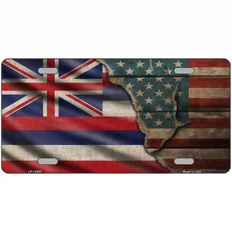 Hawaii/American Flag Novelty Metal License Plate 24" x 12" (LLP)