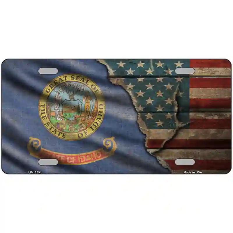 Idaho/American Flag Novelty Metal License Plate 24" x 12" (LLP)