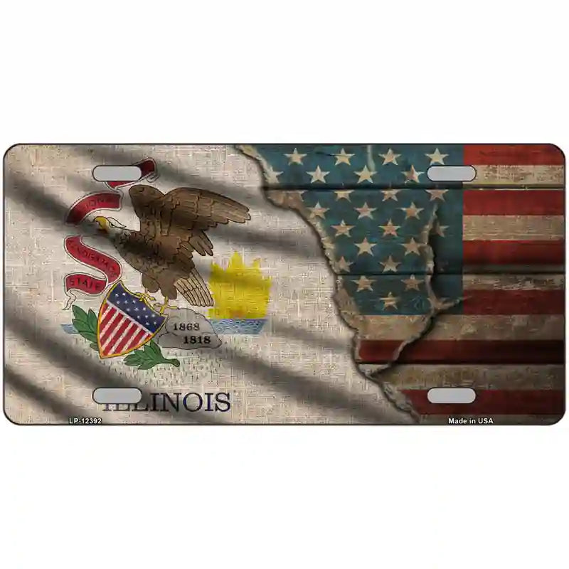 Illinois/American Flag Novelty Metal License Plate 24" x 12" (LLP)