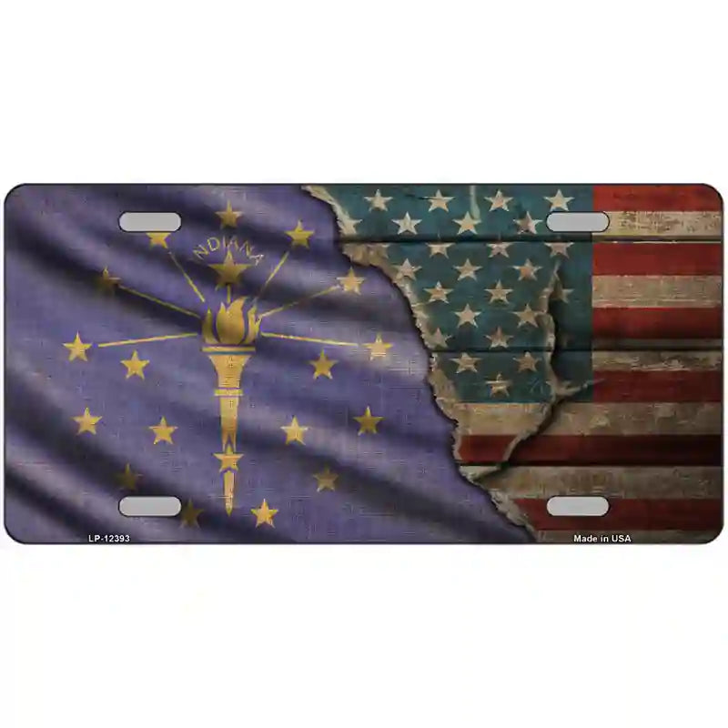 Indiana/American Flag Novelty Metal License Plate 24" x 12" (LLP)