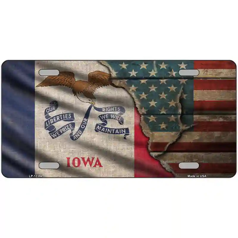 Iowa/American Flag Novelty Metal License Plate 24" x 12" (LLP)