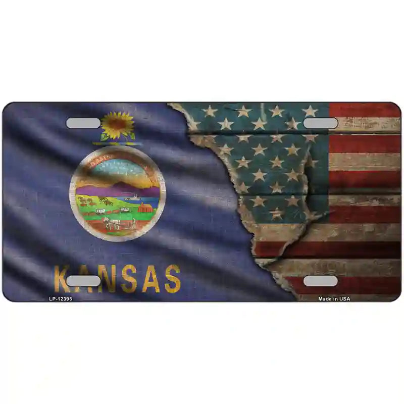 Kansas/American Flag Novelty Metal License Plate 24" x 12" (LLP)