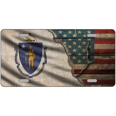 Massachusetts/American Flag Novelty Metal License Plate 24" x 12" (LLP)