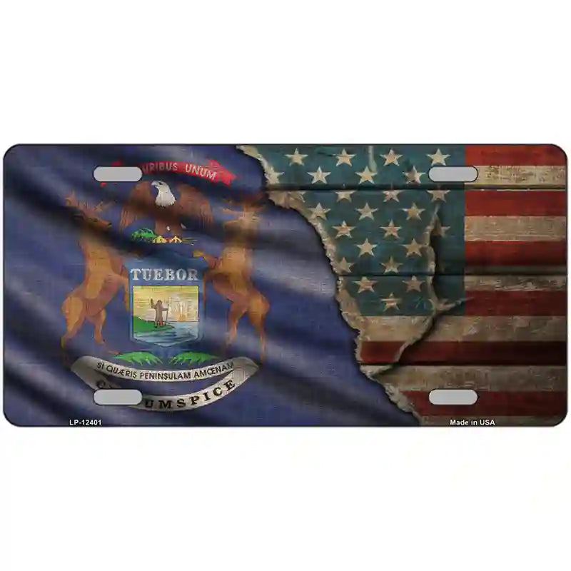 Michigan/American Flag Novelty Metal License Plate 24" x 12" (LLP)