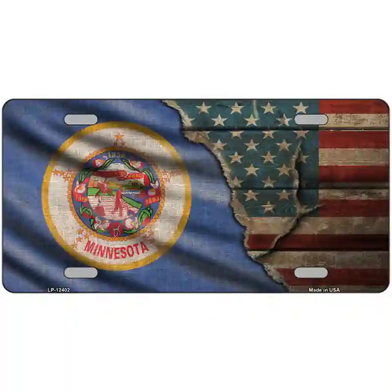 Minnesota/American Flag Novelty Metal License Plate 24" x 12" (LLP)