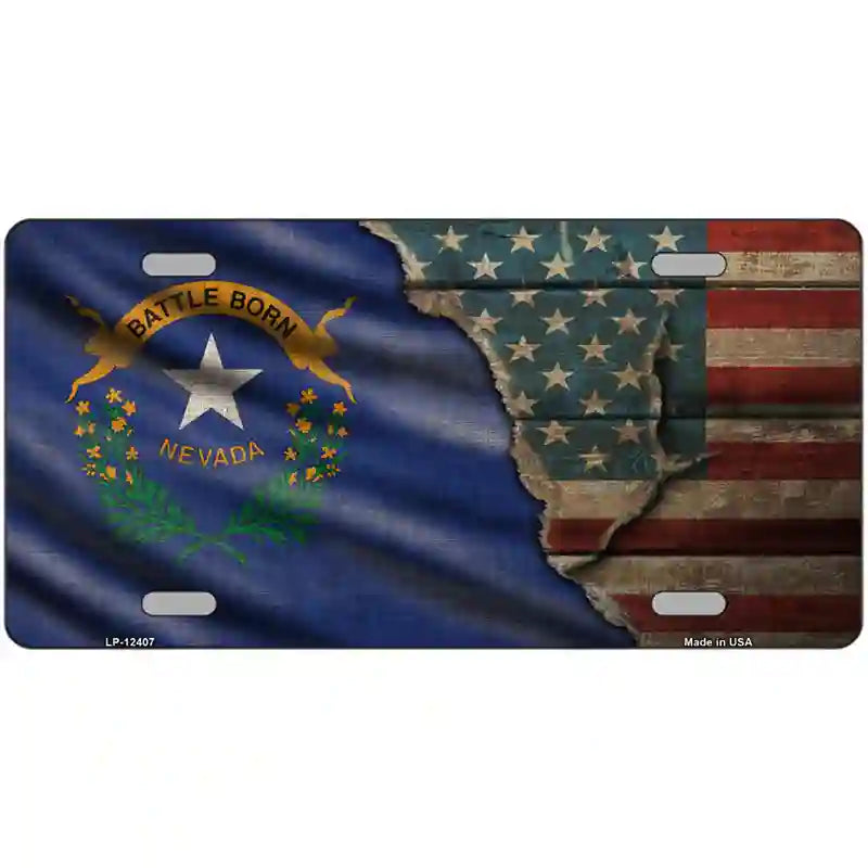 Nevada/American Flag Novelty Metal License Plate 24" x 12" (LLP)