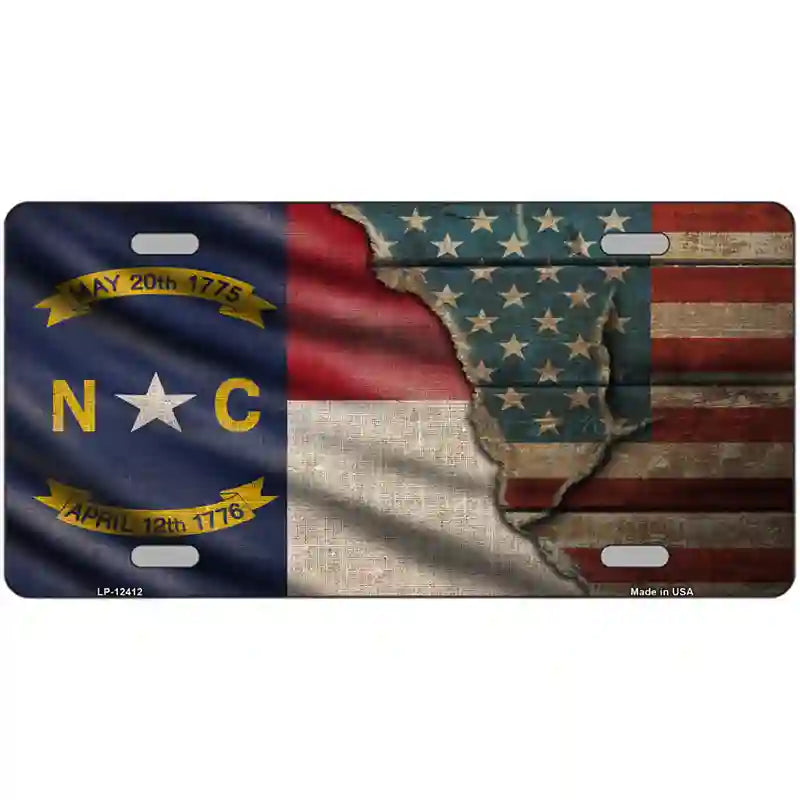 North Carolina/American Flag Novelty Metal License Plate 24" x 12" (LLP)