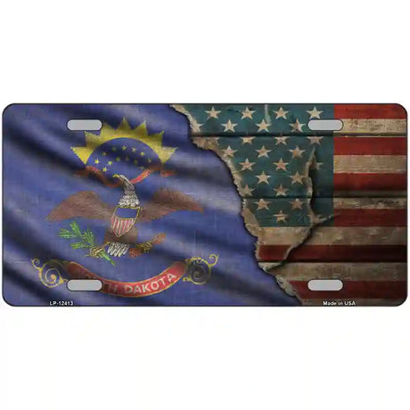 North Dakota/American Flag Novelty Metal License Plate 24" x 12" (LLP)