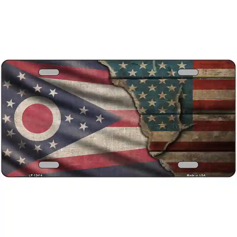 Ohio/American Flag Novelty Metal License Plate 24" x 12" (LLP)