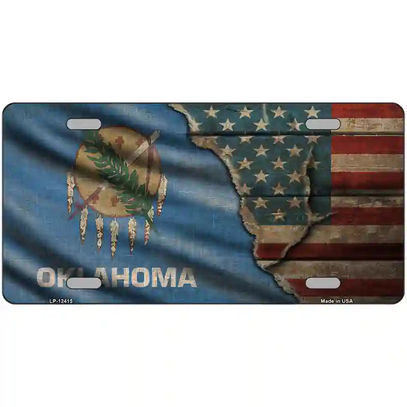 Oklahoma/American Flag Novelty Metal License Plate 24" x 12" (LLP)