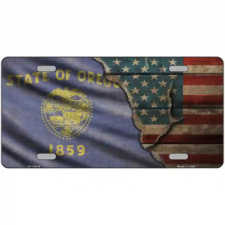 Oregon/American Flag Novelty Metal License Plate 24" x 12" (LLP)