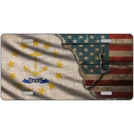 Rhode Island/American Flag Novelty Metal License Plate 24" x 12" (LLP)