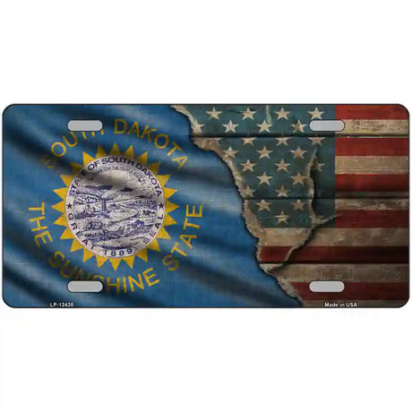 South Dakota/American Flag Novelty Metal License Plate 24" x 12" (LLP)