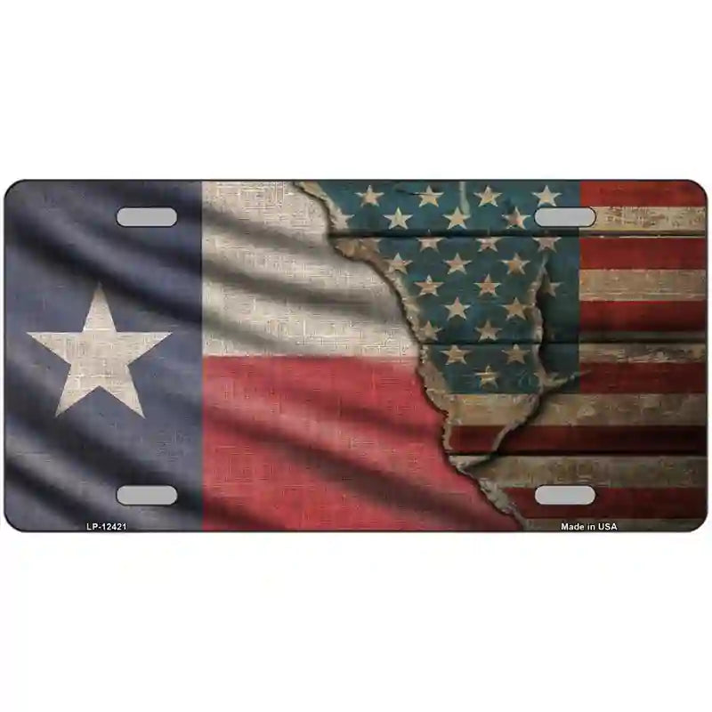 Texas/American Flag Novelty Metal License Plate 24" x 12" (LLP)