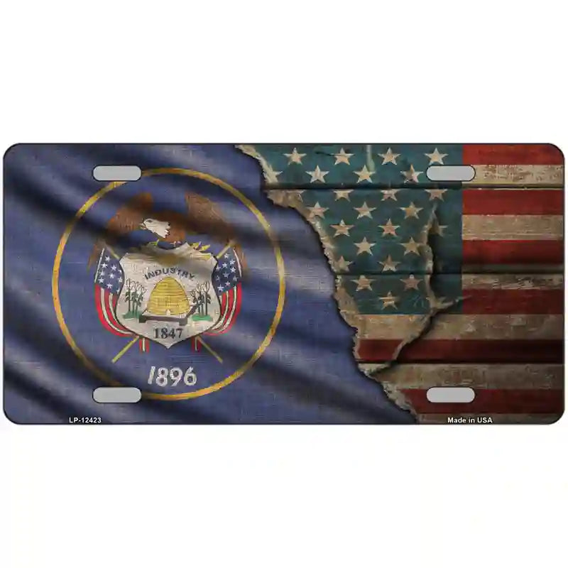 Utah/American Flag Novelty Metal License Plate 24" x 12" (LLP)