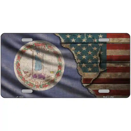 Virginia/American Flag Novelty Metal License Plate 24" x 12" (LLP)