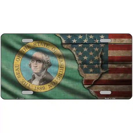 Washington/American Flag Novelty Metal License Plate 24" x 12" (LLP)