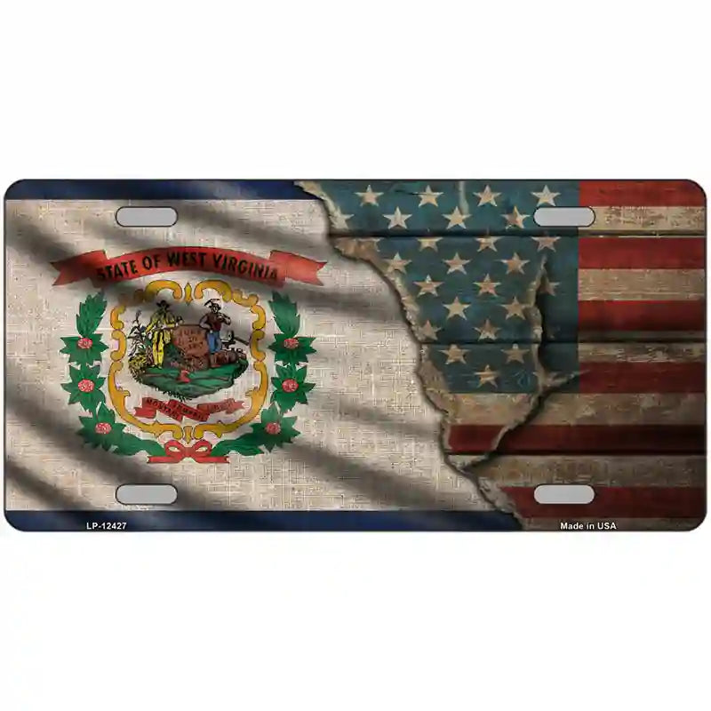 West Virginia/American Flag Novelty Metal License Plate 24" x 12" (LLP)