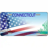 Connecticut with American Flag Novelty Metal License Plate LP-12432 24" x 12" (LLP)