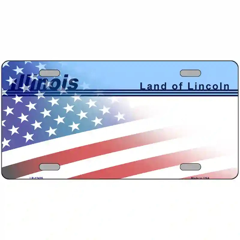 Illinois with American Flag Novelty Metal License Plate LP-12435 24" x 12" (LLP)