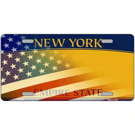 New York with American Flag Novelty Metal License Plate LP-12441 24" x 12" (LLP)