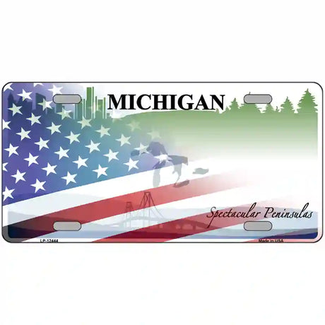 Michigan Peninsulas Plate American Flag Novelty Metal License Plate 24" x 12" (LLP)