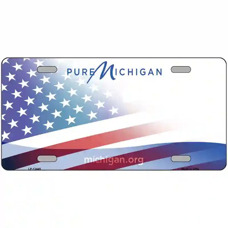 Pure Michigan Plate American Flag Novelty Metal License Plate 24" x 12" (LLP)