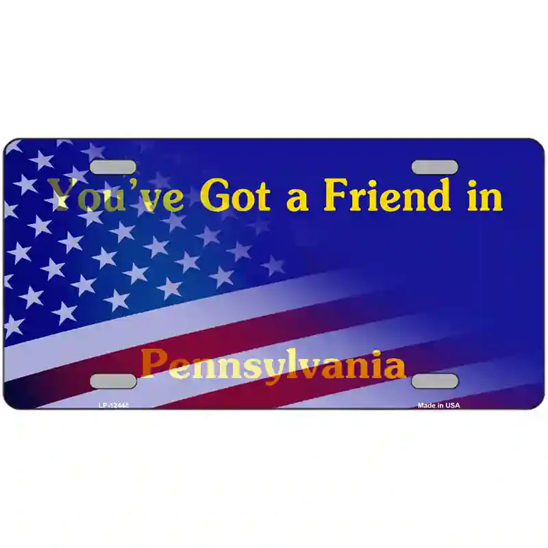 Pennsylvania with American Flag Novelty Metal License Plate LP-12448 24" x 12" (LLP)