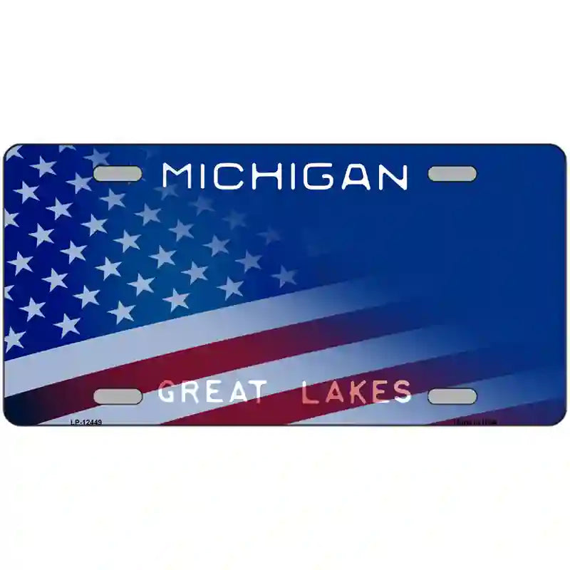 Michigan Great Lakes Plate American Flag Novelty Metal License Plate 24" x 12" (LLP)