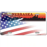 Nebraska with American Flag Novelty Metal License Plate LP-12450 24" x 12" (LLP)