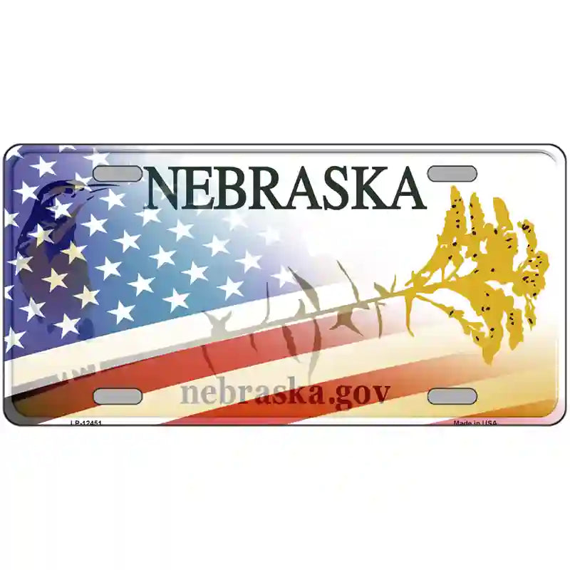 Nebraska Plate American Flag Novelty Metal License Plate 24" x 12" (LLP)