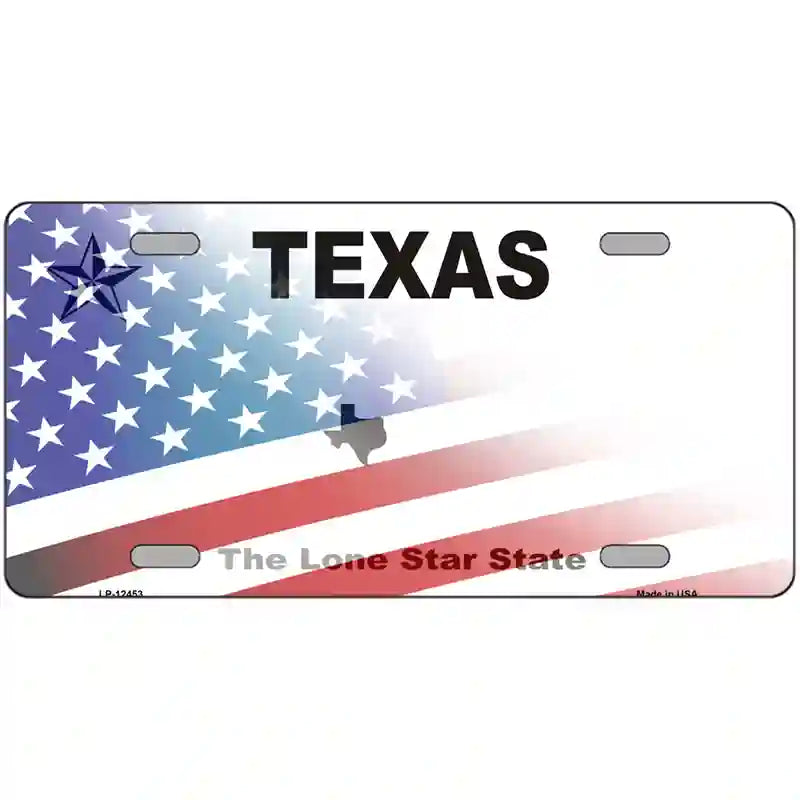 Texas with American Flag Novelty Metal License Plate LP-12453 24" x 12" (LLP)