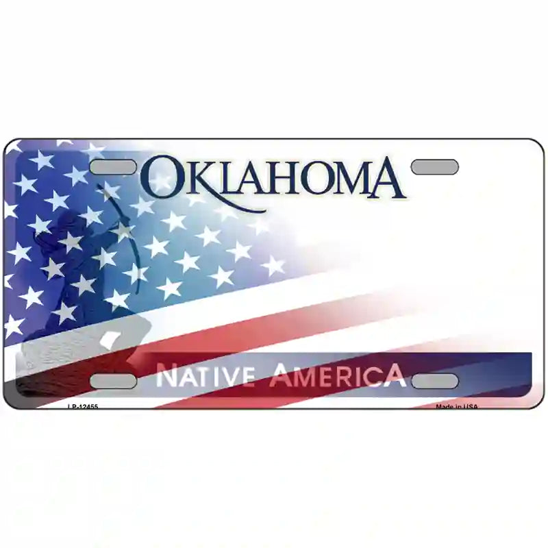 Oklahoma with American Flag Novelty Metal License Plate LP-12455 24" x 12" (LLP)