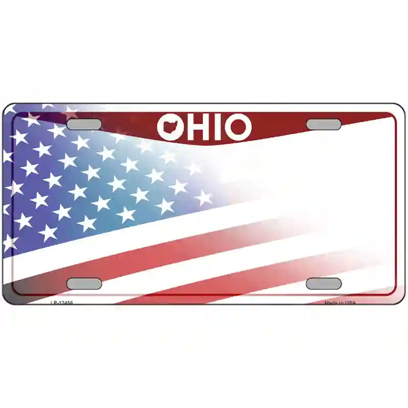 Ohio State American Flag Novelty Metal License Plate 24" x 12" (LLP)