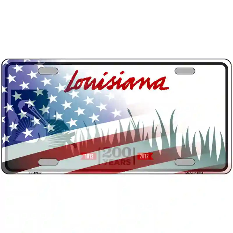 Louisiana with American Flag Novelty Metal License Plate LP-12457 24" x 12" (LLP)