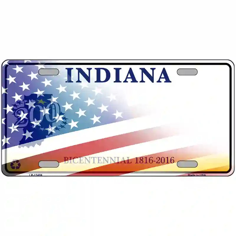 Indiana with American Flag Novelty Metal License Plate LP-12459 24" x 12" (LLP)