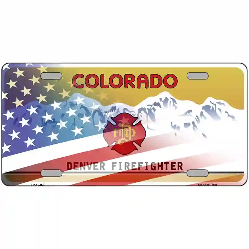 Colorado Firefighter Plate American Flag Novelty Metal License Plate 24" x 12" (LLP)