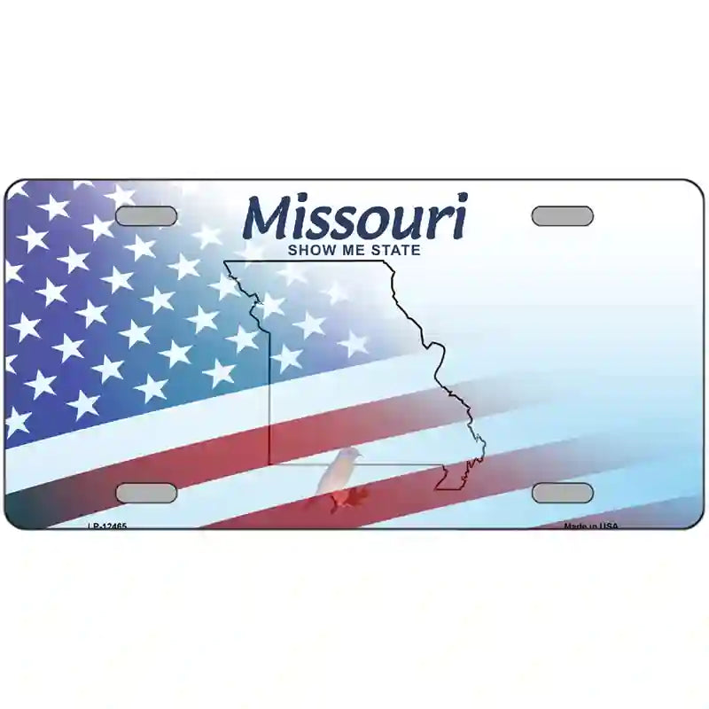 Missouri with American Flag Novelty Metal License Plate LP-12465 24" x 12" (LLP)