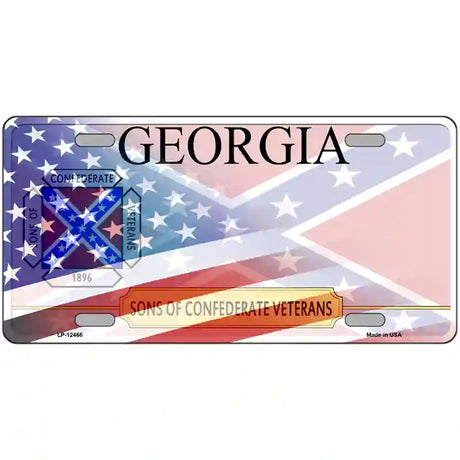 Georgia Confederate Flag American Flag Novelty Metal License Plate 24" x 12" (LLP)